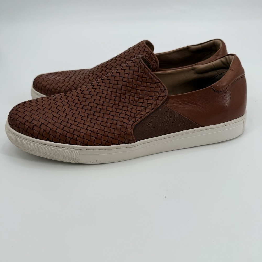 H.S. Trask Woven Calfskin Brown Leather Slip‎ On Sneakers Mens Shoes Size 13 M